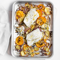 Tray-baked cod with fennel, red onion and orange