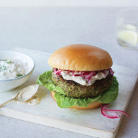 Veg burgers with quick pickled onions
