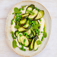 Whipped miso tofu with courgette, pea and mint 
