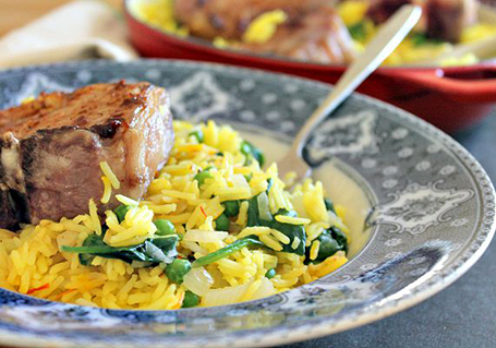 Spiced Lamb With Saffron Spinach Rice