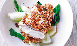 Soy-baked chicken with seed crust