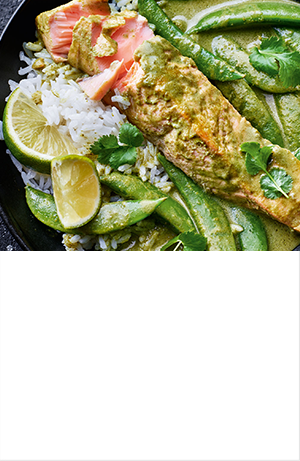 Image of fish, greens and rice meal