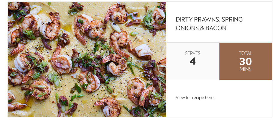Dirty prawns, spring onions & bacon