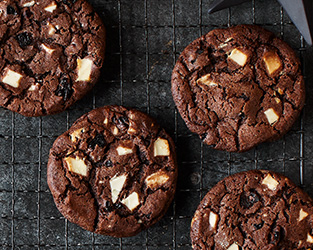 Double chocolate & sour cherry cookies