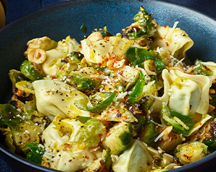 Lemony smashed sprouts with pasta