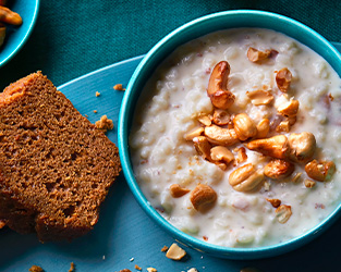 Spiced rice payasam with ginger cake