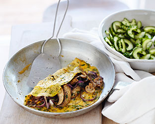 Mixed mushroom omelettes with cucumber salad
