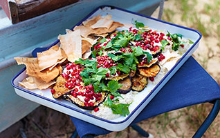Chargrilled aubergines with pomegranate & feta