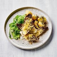 Baked chicory with Gruyère & new potato salad