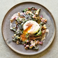 Garlicky chard & poached eggs on toast
