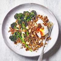 Grilled Tenderstem with chilli dressing & poached eggs