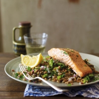 Grilled salmon with mixed grain salad