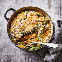 Happy Pear's spring vegetable casserole with asparagus & herbed crust
