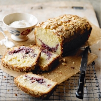 Marbled blackcurrant and almond cake