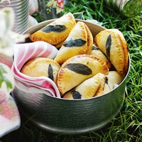 Picnic pasties with beef, tomato and sage