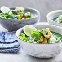 Seafood soup with jalapeno, coriander and lime 