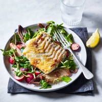 Seared cod loin with warm salad