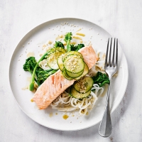 Sesame salmon & noodles with wasabi dressing