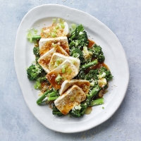 Silken tofu with broccoli & soy-miso dressing