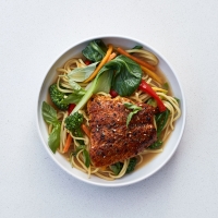 Speedy salmon and miso noodles