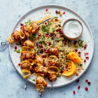 Spiced chicken skewers with couscous