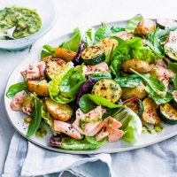 Warm courgette and salmon salad