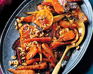 Roasted Chantenay carrots tossed in chilli jam, lemon & thyme