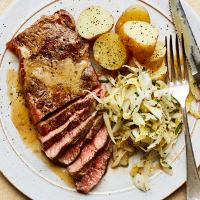 Steak with shredded chicory salad