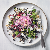 Beetroot & lentil salad with red onion pickle