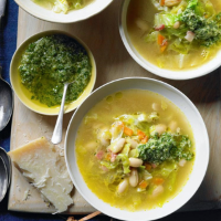 Cannellini Bean, Pancetta and Cabbage Winter Broth with Parsley Pesto
