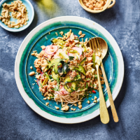 Crab noodle salad with chilli, lime & courgette