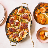 Chicken baked with apricots, olives & capers