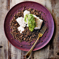 Cod with parsley mustard & lentils