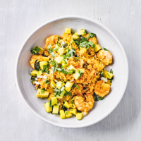 Curried prawn rice with coconut & mango