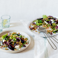 Roasted beet, flageolet and walnut salad with goats' cheese