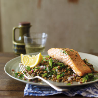 Grilled salmon with mixed grain salad