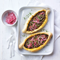 Lamb pide with parsley and pickled red onion 