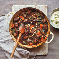 Lamb, apricot & spinach stew with minted yogurt
