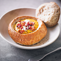 Martha Collison's bread bowls with roasted butternut pancetta soup