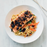 Miso salmon with chilli noodles