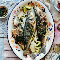 Whole grilled Persian-style sea bass