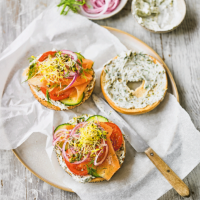 New York-style loaded smoked salmon bagels