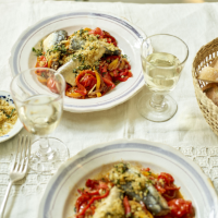 Piperade with sardines & herb breadcrumbs