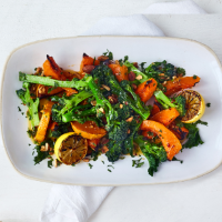 Purple sprouting broccoli and squash salad with chilli butter 
