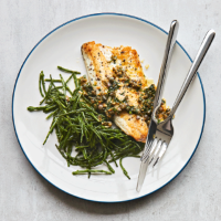 Peppered sea bass with samphire