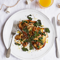 Pan-fried mushrooms, chestnuts and cavolo nero on sourdough