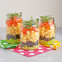 Rainbow layered pasta salad