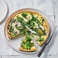 Ricotta, asparagus, mint & goat’s  cheese tart with wholemeal pastry