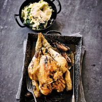 Roast chicken with balsamic onions & Parmesan spinach mash