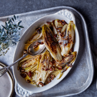 Roast chicory bulbs with honey, cider and pecans